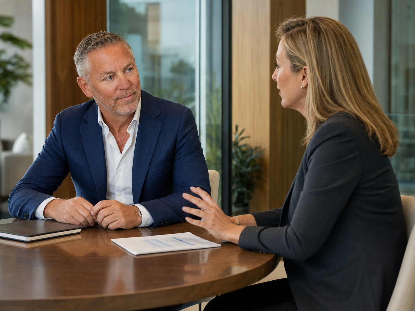 Mark Powers in a confidential strategic growth conversation with a CEO